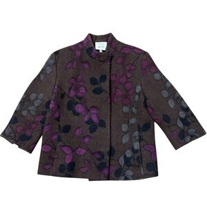 Akris Punto Brown Jacket with Purple & Gray Leaf Motif